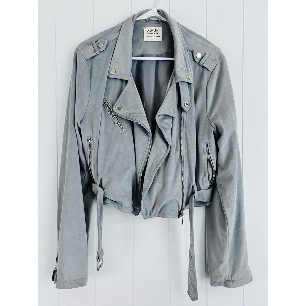 Ashley by 26 International Outerwear Gray Blue Moto Jacket Biker Cropped Size XL